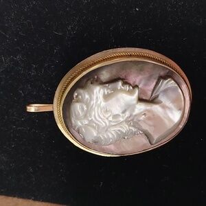 Antique 14k Gold and Mother Of Pearl Authentic Cameo Brooch And Pendant